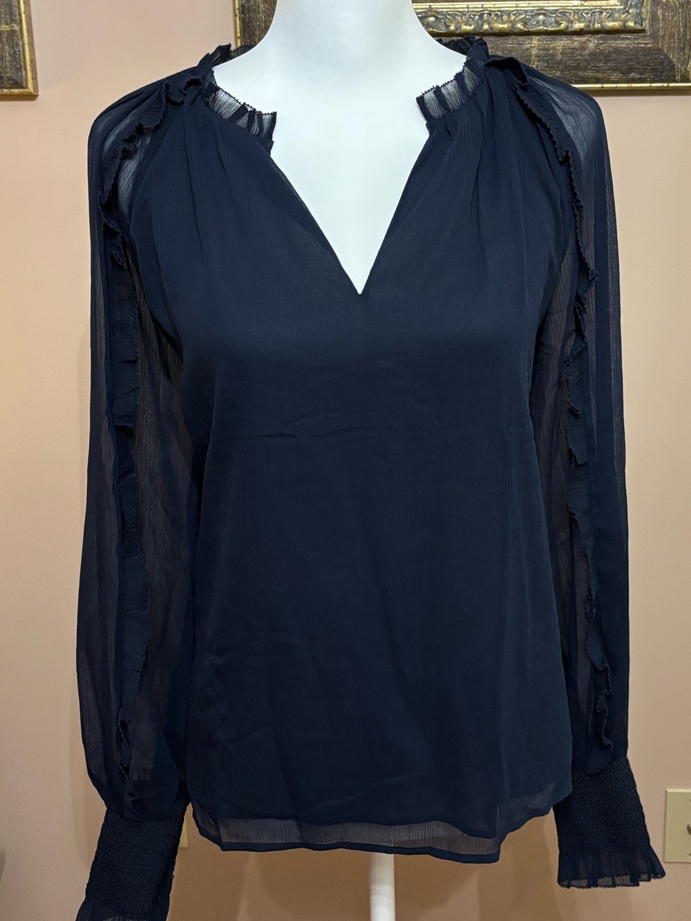 Women’s Navy Long-Sleeve V-Neck Blouse